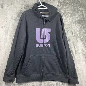 Burton Hoodie Mens Size XL Gray Purple Vertical Full-Zip Snowboard Cotton Y2K